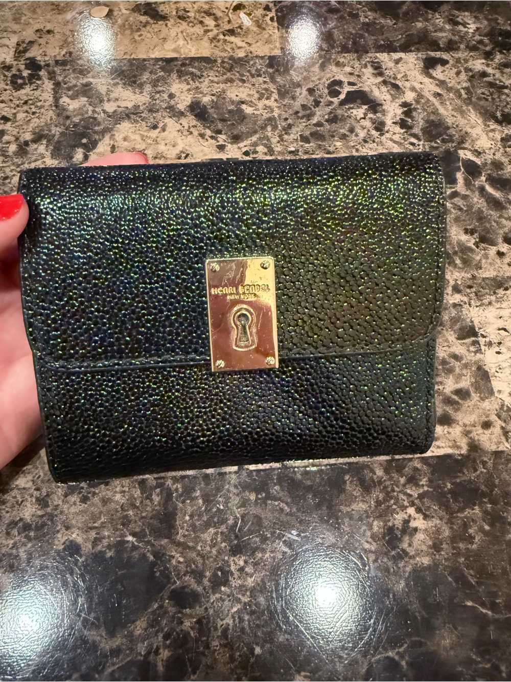 ❌SOLD❌🌟 Rare Henri Bendel Petrol Oil Slick Iridescent Trifold Wallet 🌟 - Picture 2 of 16